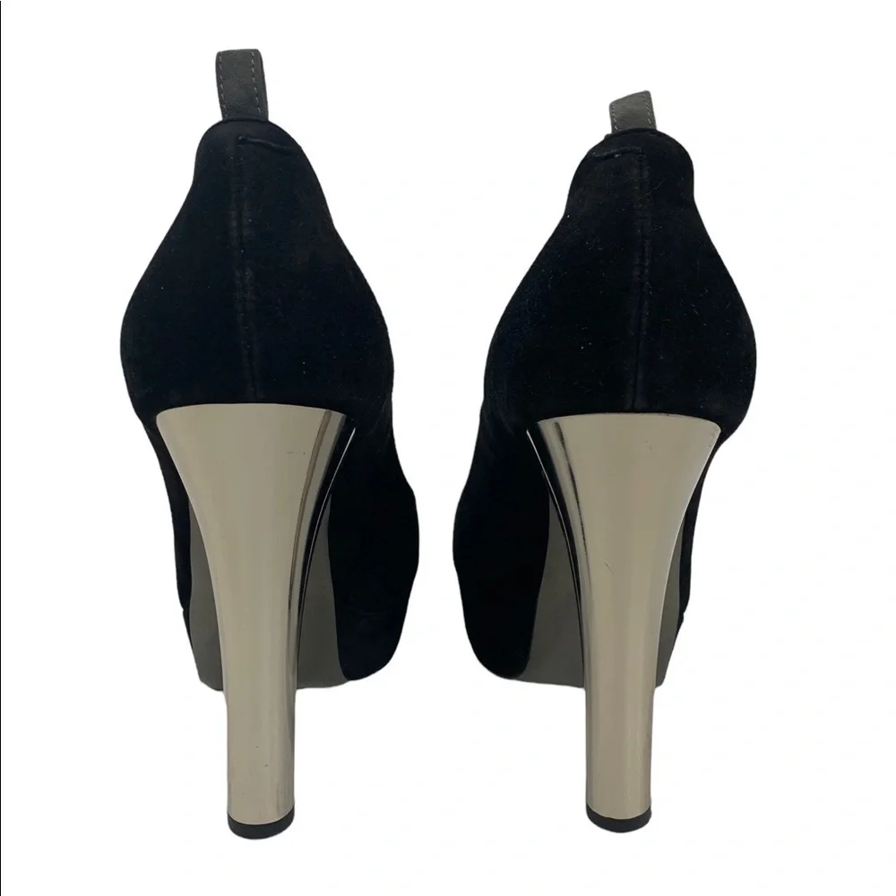 Ernesto Esposito black suede peep toe platform heels 37.5